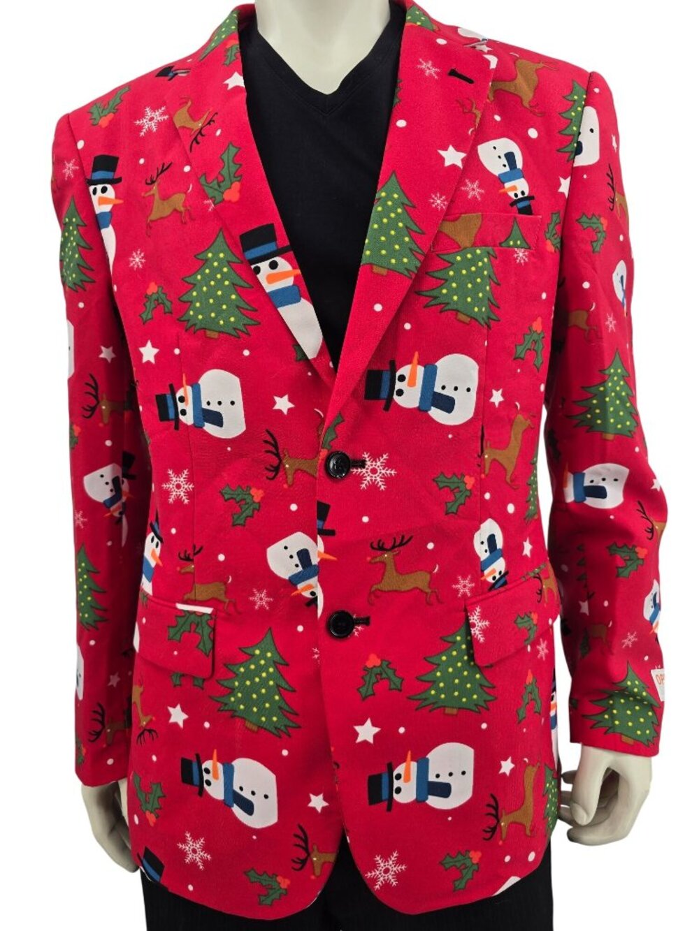 OppoSuits Christmas Suit - Red With Snowman Reindeer & Tree Print - Size 42 US - Picture 13 of 13
